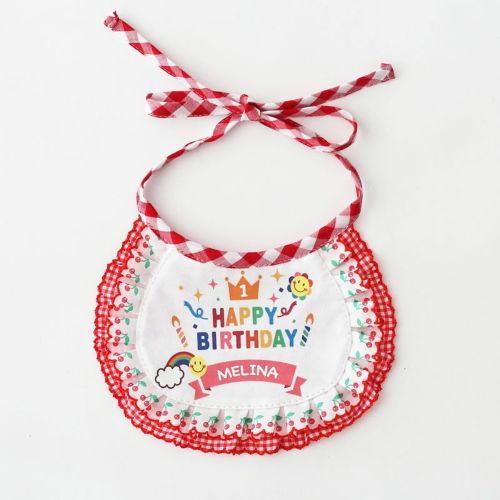 お名前プリント]ハッピーバースデイ・ビブ（スタイ）・チェック