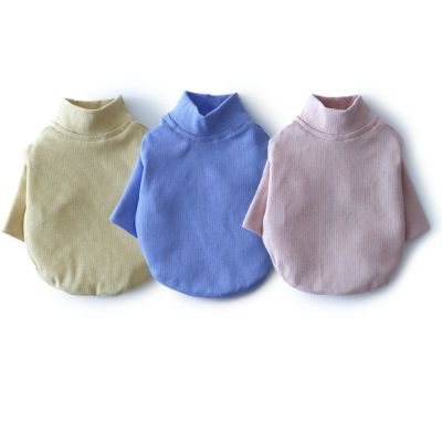 リブニットマカロンカラー長袖ハイネックカットソー