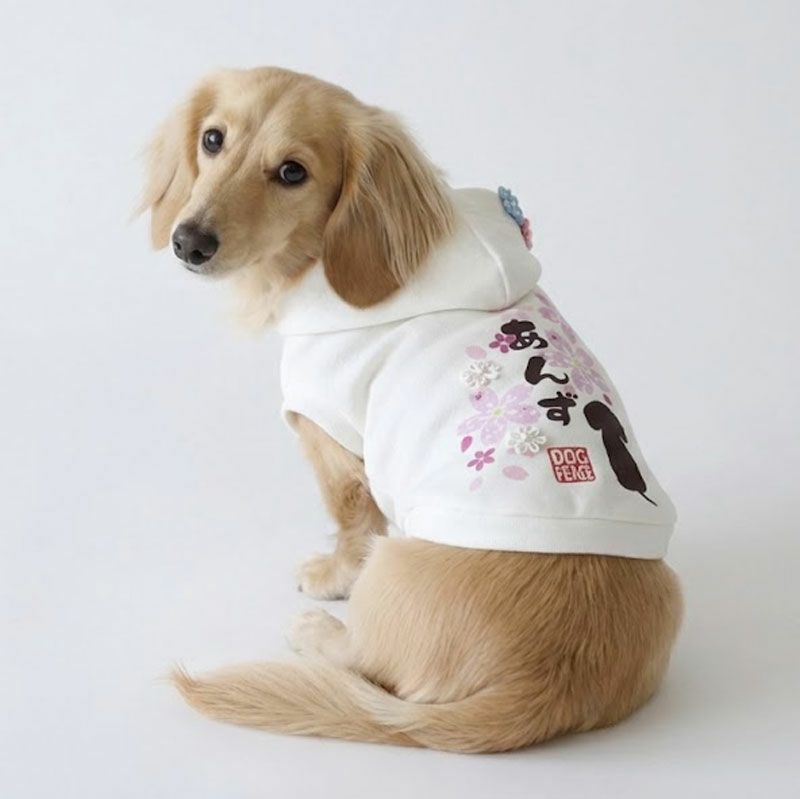 予約限定ウェア]お名前プリントSakuraホワイトパーカー | 犬服通販