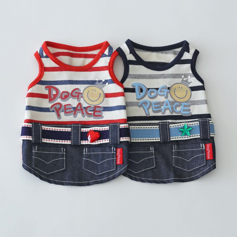 犬服 No.197 トリコロールボーダー×デニムワンピース ハンドメイド