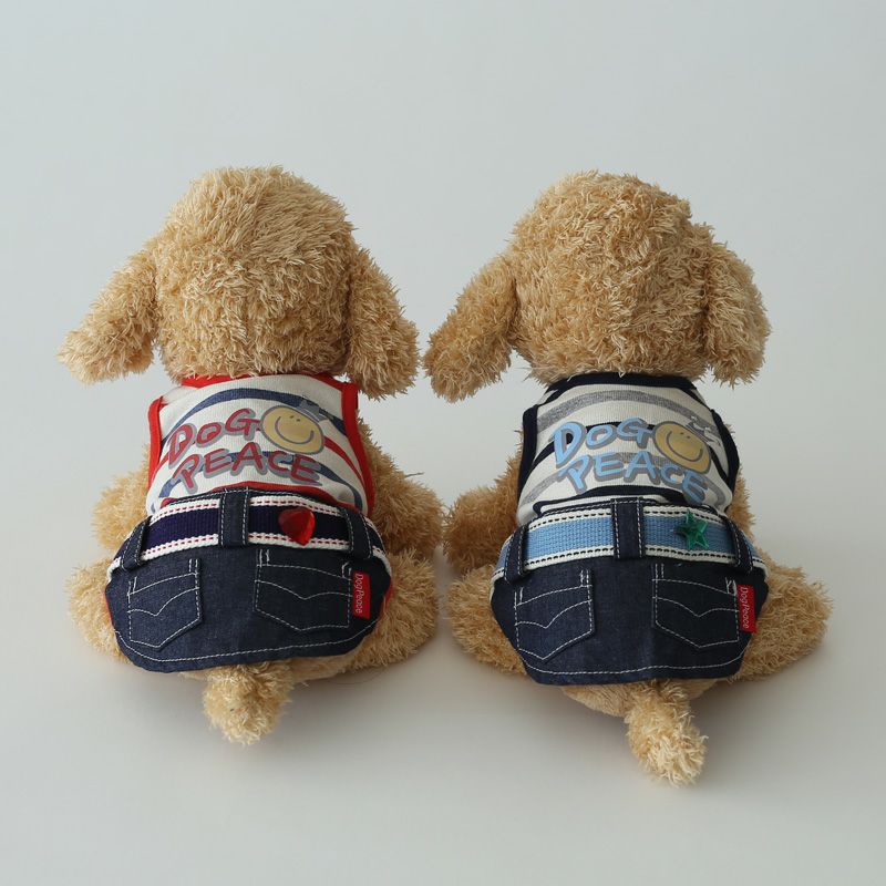 犬服 No.197 トリコロールボーダー×デニムワンピース ハンドメイド