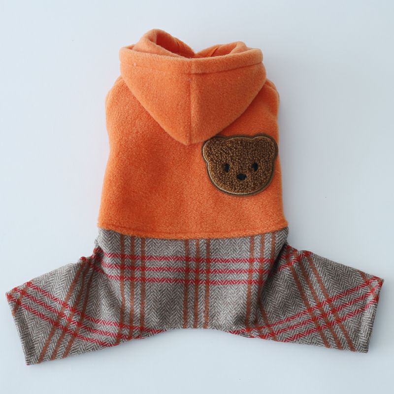 オーダーページ】犬服 赤ニット×グレーオレンジチェックツーピース